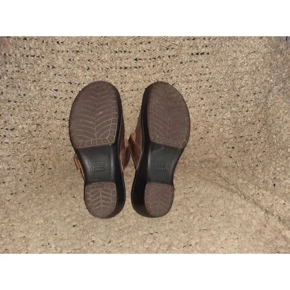 CROCS-Cobbler Buckle Clog Mules Brown Leather 15513-Sz 9-Excellent - Picture 7 of 7